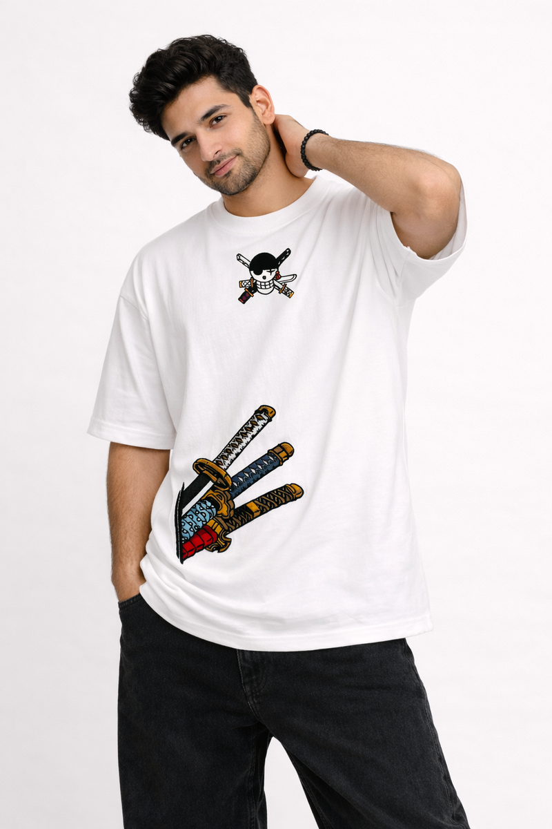 Zoro Three Swords Embroidery Oversized T-Shirt